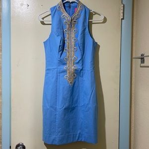Nwt baby blue/gold Alexa stretch shift dress